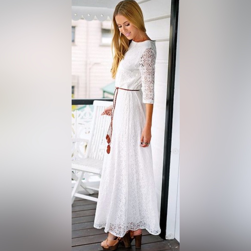 Lace Maxi Dress with Braid Belt